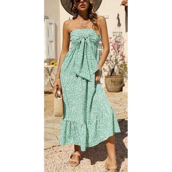 𝅺strapless Off The Shoulder Maxi Dresses Mint Green - Picture 2 of 5